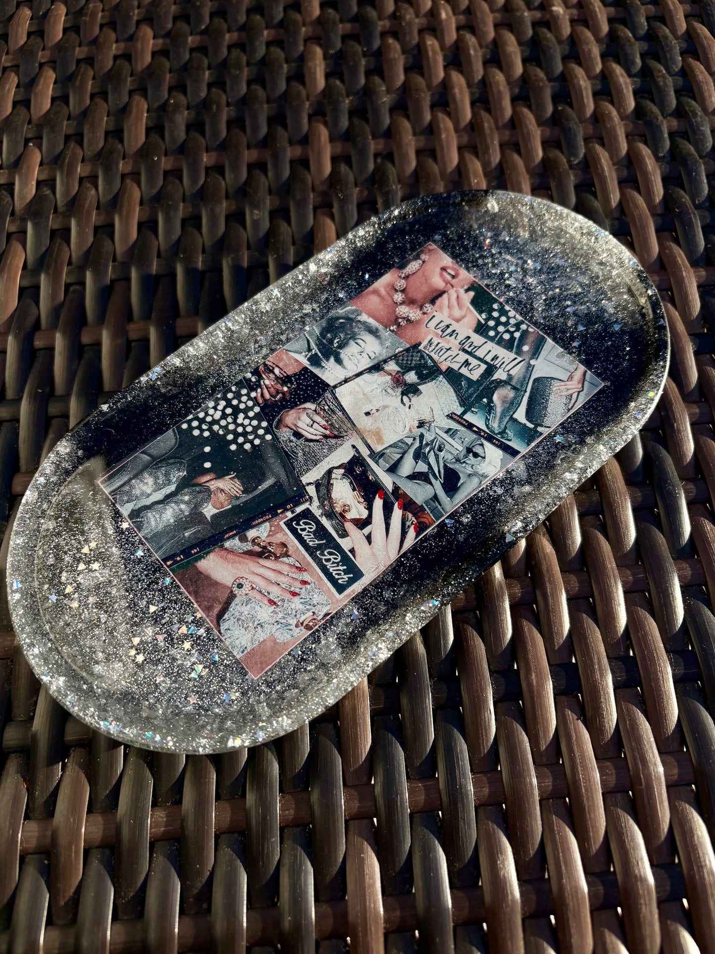 Silver and Black Resin Jewelry Tray