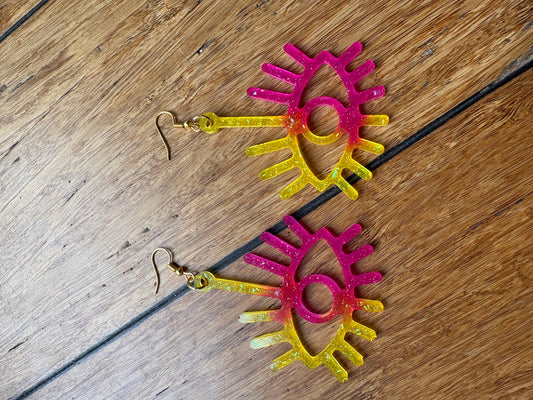 Pink and Yellow EVIL EYE resin earrings 🧿 (handmade)