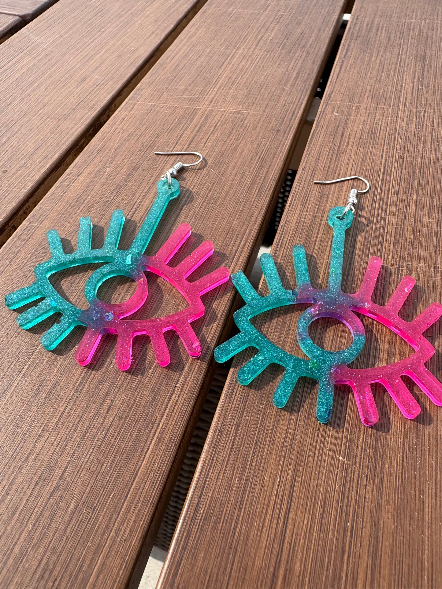 Pink & Teal Evil eye 🧿  resin earrings (handmade )