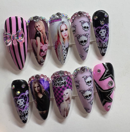 Avril Lavigne Stiletto Custom Press on Nail Set  (size M)