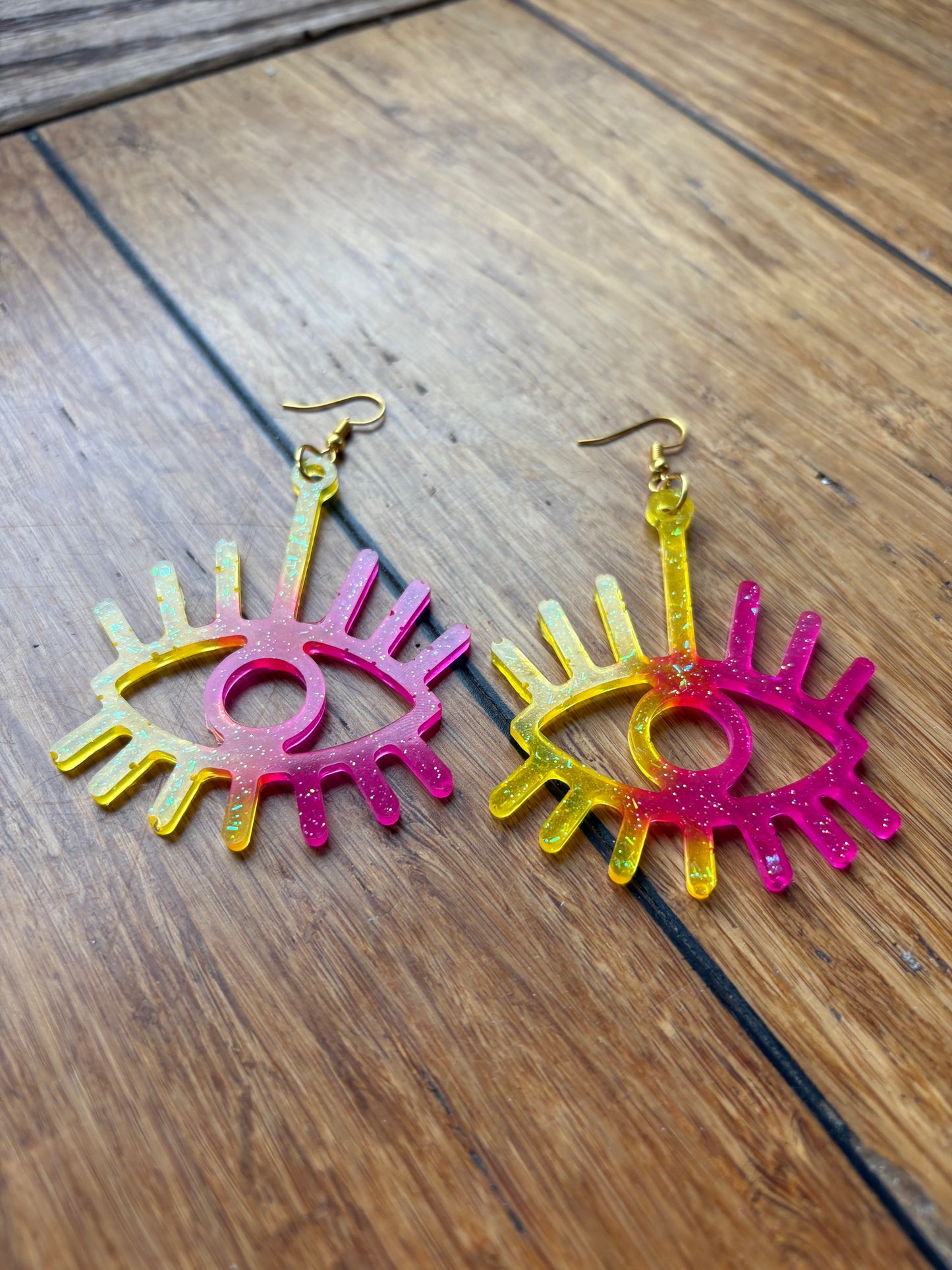 Pink and Yellow EVIL EYE resin earrings 🧿 (handmade)