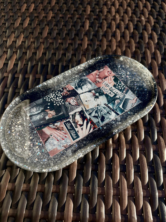 Silver and Black Resin Jewelry Tray