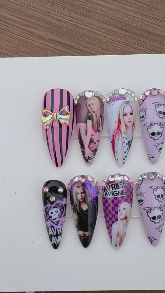 Avril Lavigne Stiletto Custom Press on Nail Set  (size M)