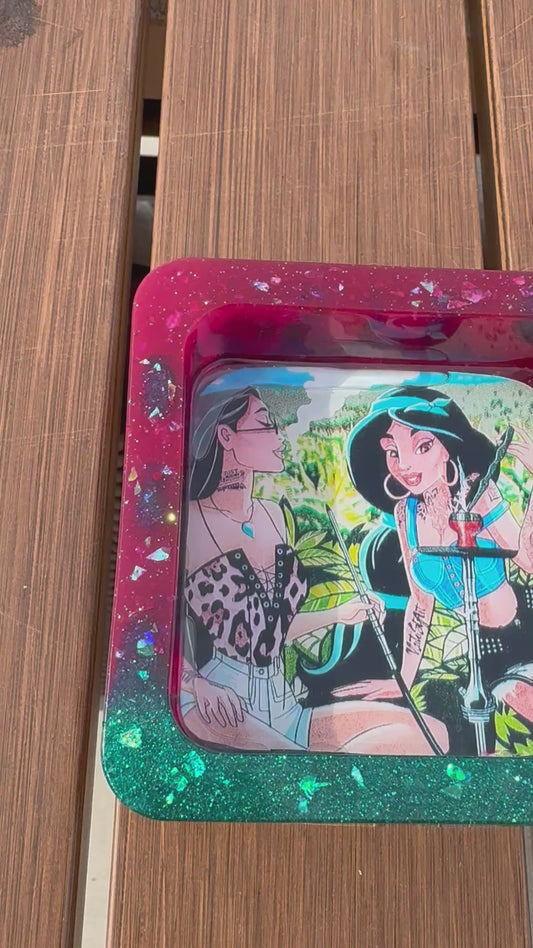 Pocahontas & Princess Jasmine RESIN ashtray (handmade)