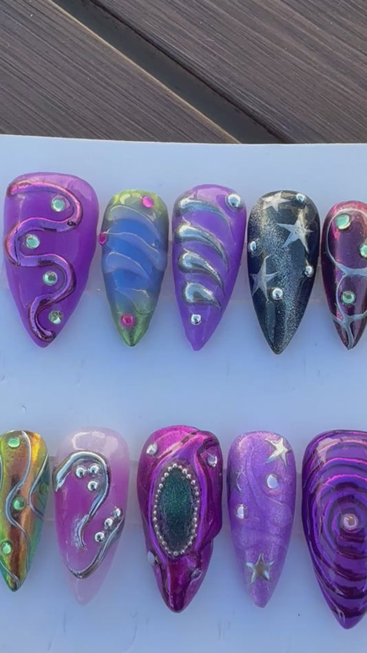 "All day I Dream" Press on Nail Set /Stilleto Medium (SIZE M)